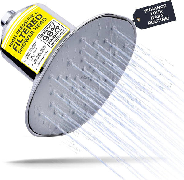 Afina High Pressure Filtered Shower Head - Advanced Filtration for Hair, Skin & Nails - Reduces Itchiness, Blemishes, Dryness - Easy Install & Universal Fit with Long-Lasting Filters - Chrome